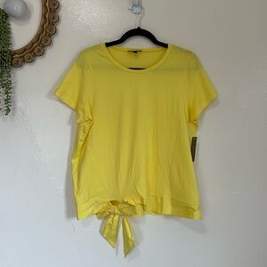 J. Crew Lemon Yellow Short Sleeve Top, Bow Tie at Hem, Size Large, NWT